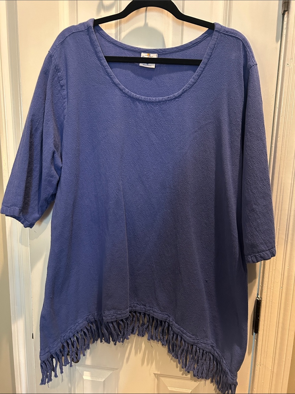 Sea Breeze cotton Woven Fringe Hem Relaxed Fit Top - Blue